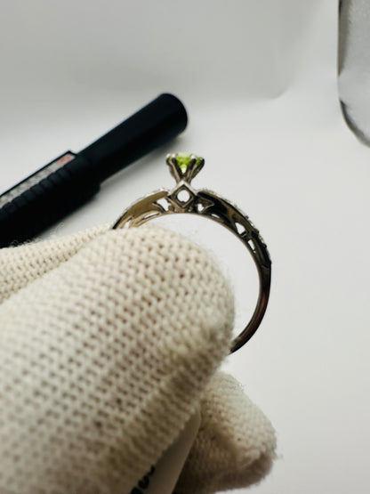 August Birthstone Peridot Ring with Moissanite Accents in Rhodium-Plated 925 Silver – A Stunning Gift for Her