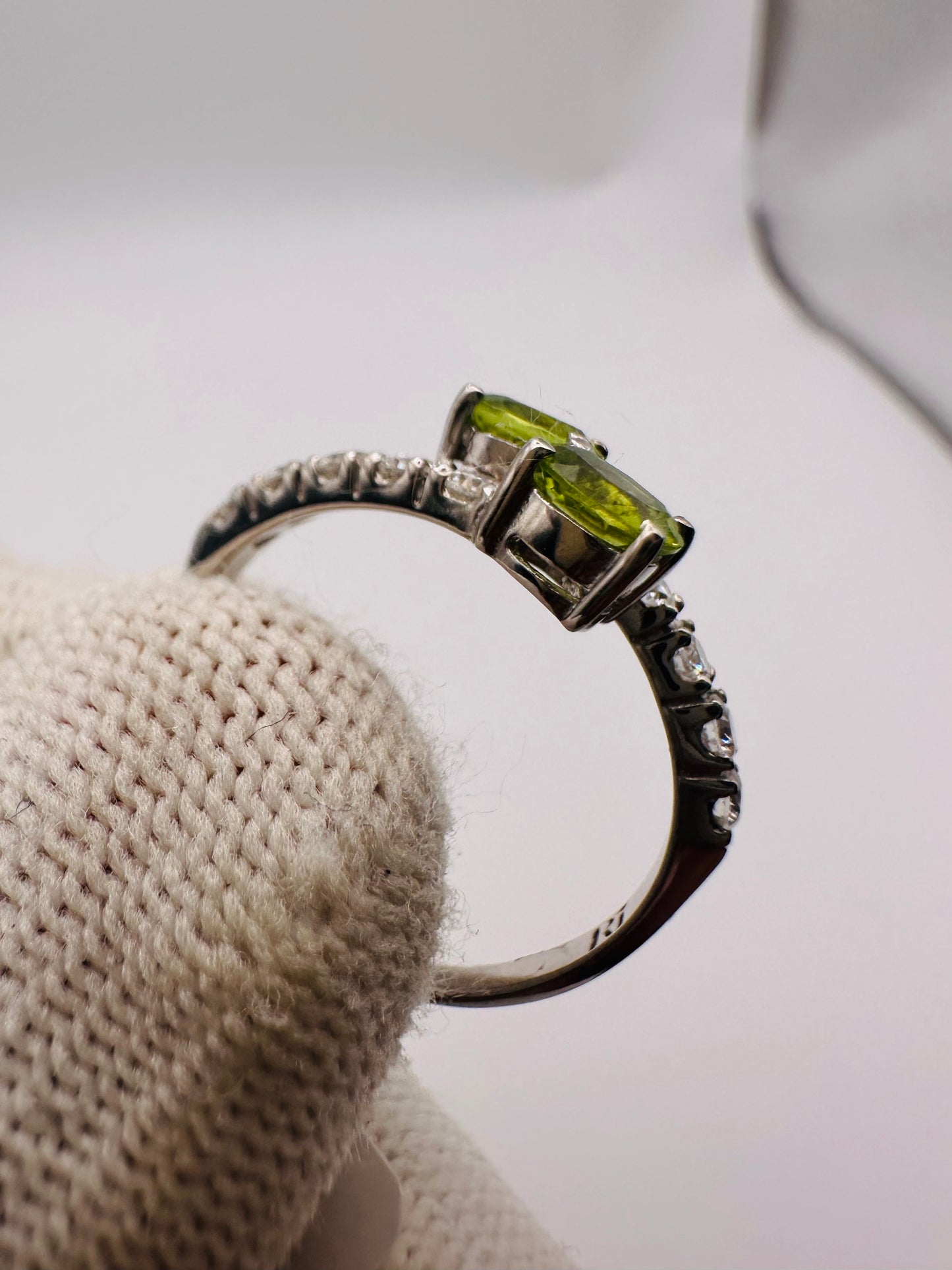 Peridot Ring with Moissanite Accents 925 Silver August Birthstone