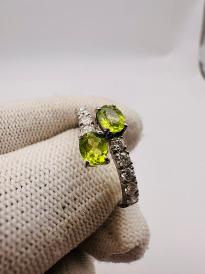 Peridot Ring with Moissanite Accents 925 Silver August Birthstone