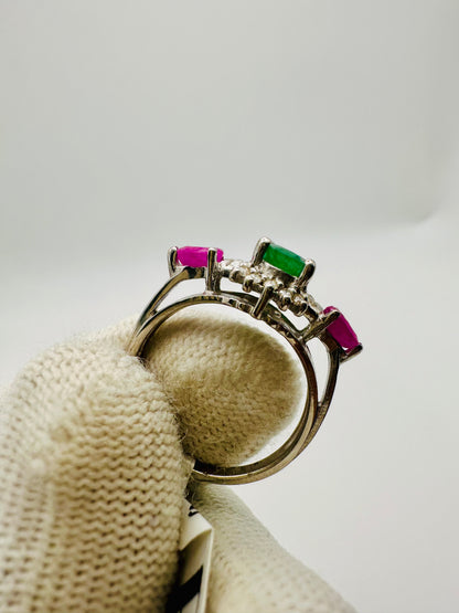 Beautiful Ruby and Emerald Ring 925 Silver Perfect Gift for Her