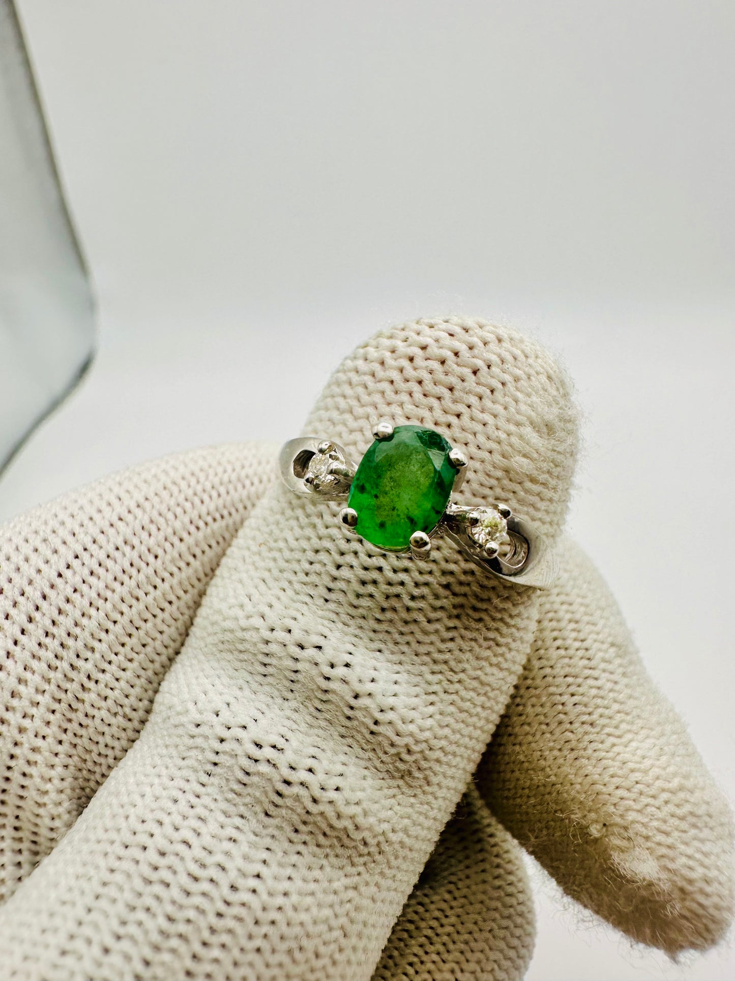 May Birthstone Emerald Ring 925 Silver & Moissanite Accents  Perfect Gift