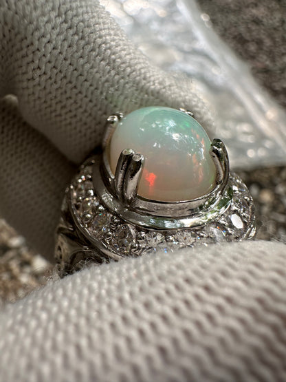 Ethiopian Opal Ring in Rhodium-Plated 925 Sterling Silver - October Birthstone