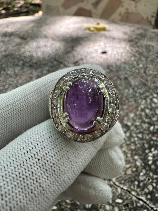 Men's Amethyst Ring in Rhodium-Plated 925 Sterling Silver - February Birthstone