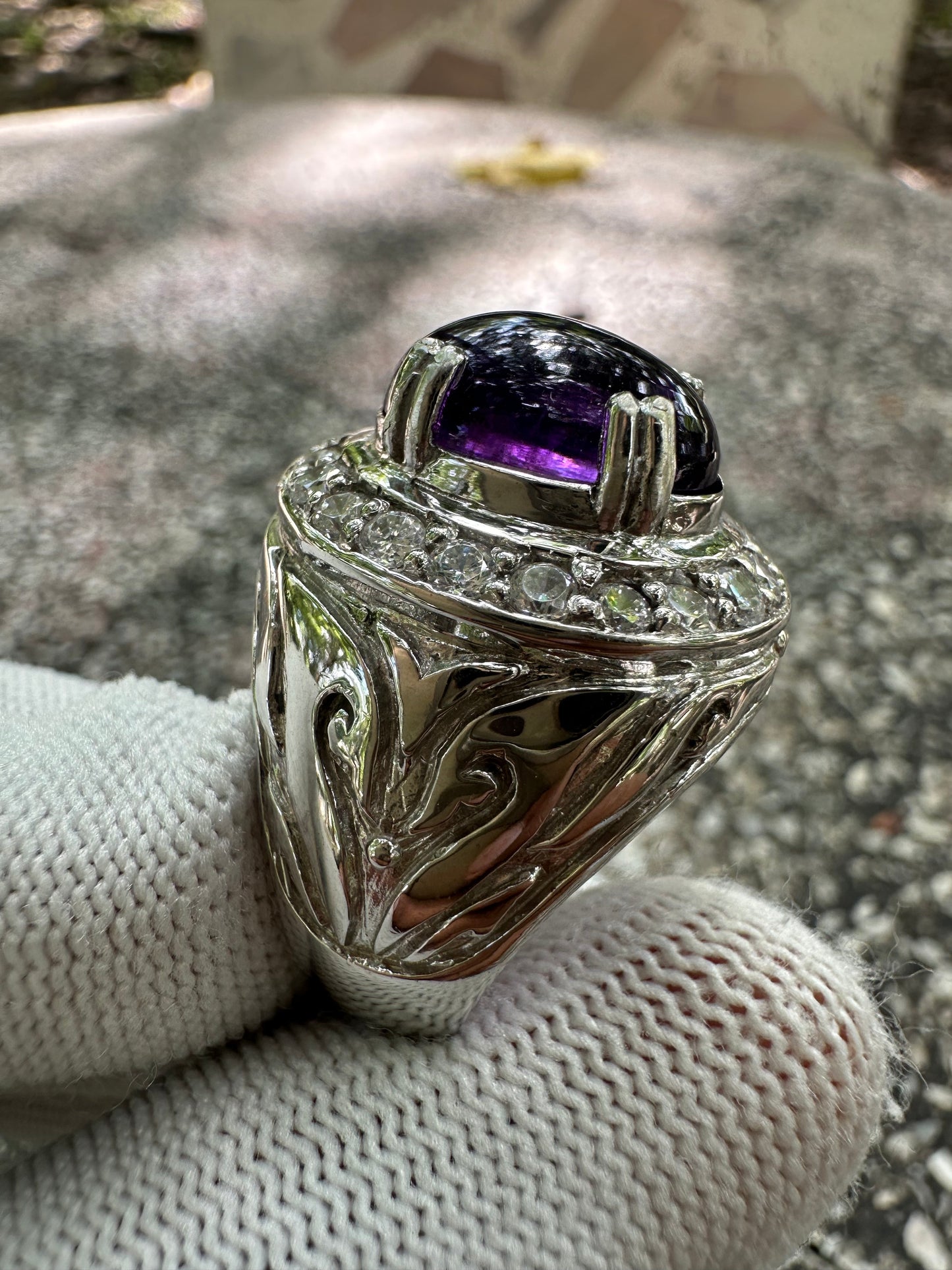 Men's Amethyst Ring in Rhodium-Plated 925 Sterling Silver - February Birthstone