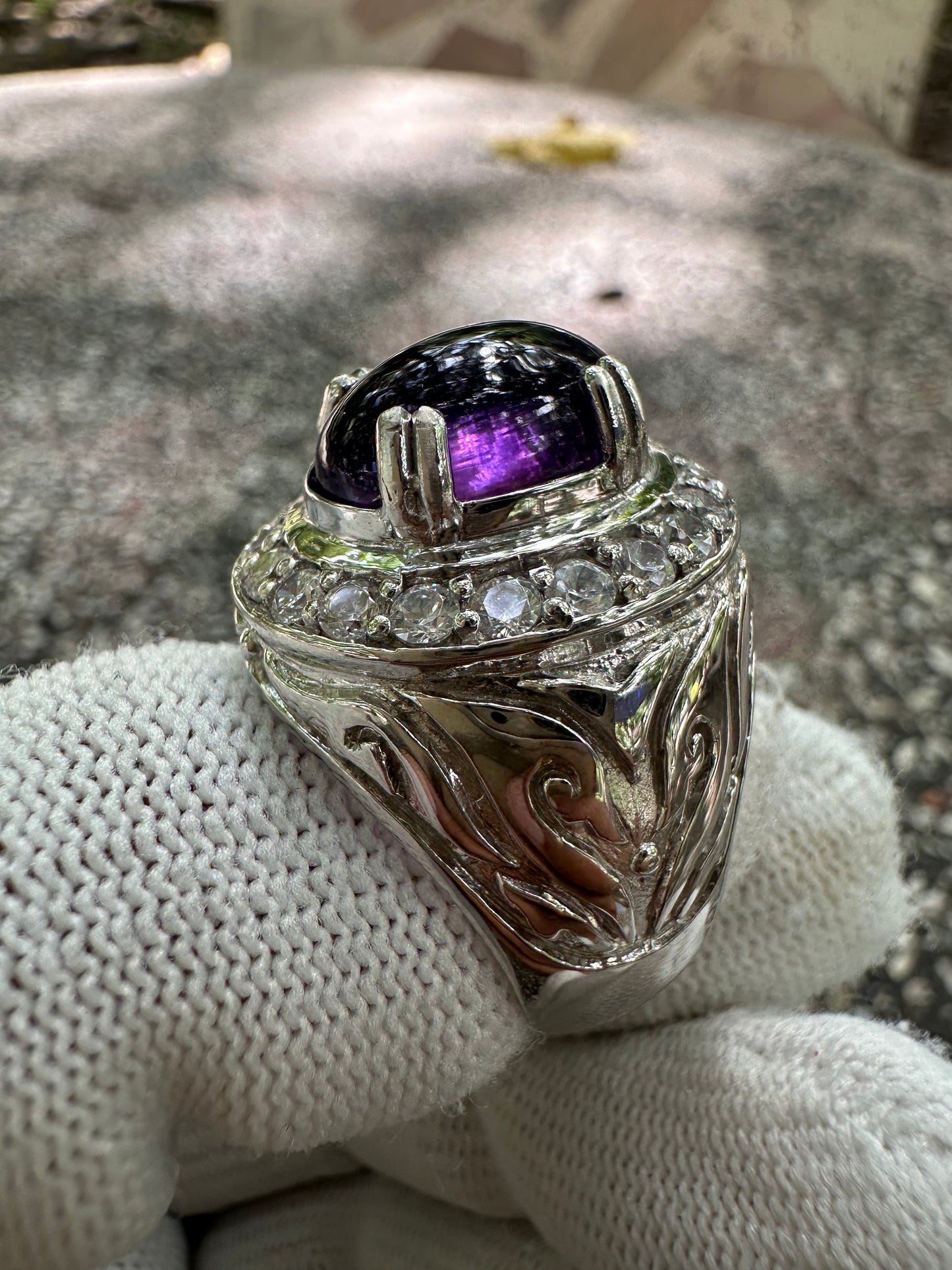 Men's Amethyst Ring in Rhodium-Plated 925 Sterling Silver - February Birthstone