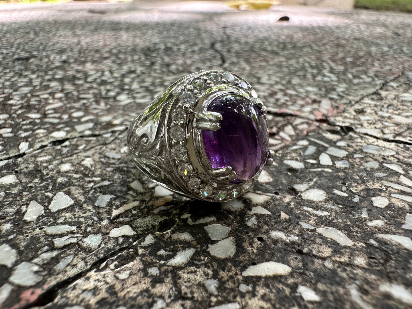 Men's Amethyst Ring in Rhodium-Plated 925 Sterling Silver - February Birthstone