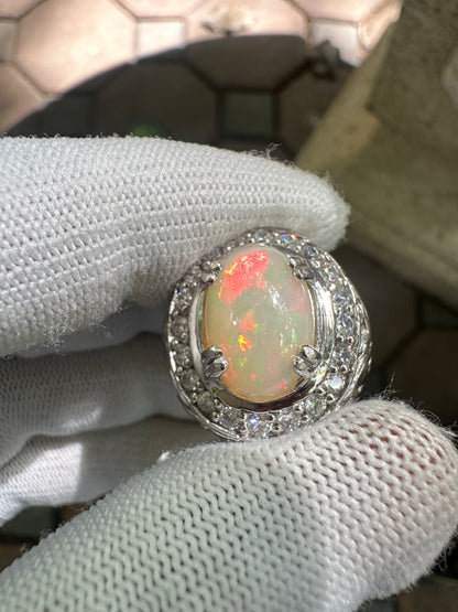 Ethiopian Opal Ring in Rhodium-Plated 925 Sterling Silver - October Birthstone