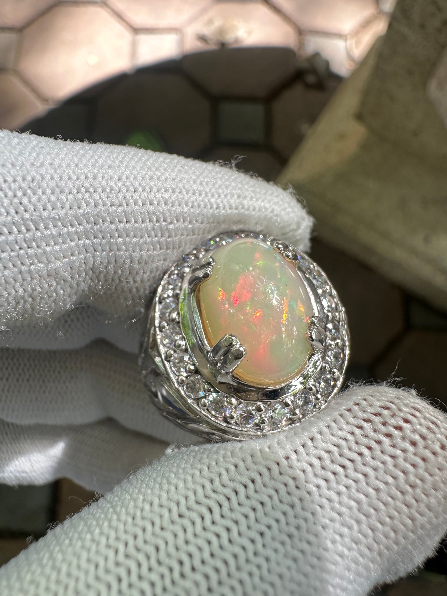 Ethiopian Opal Ring in Rhodium-Plated 925 Sterling Silver - October Birthstone