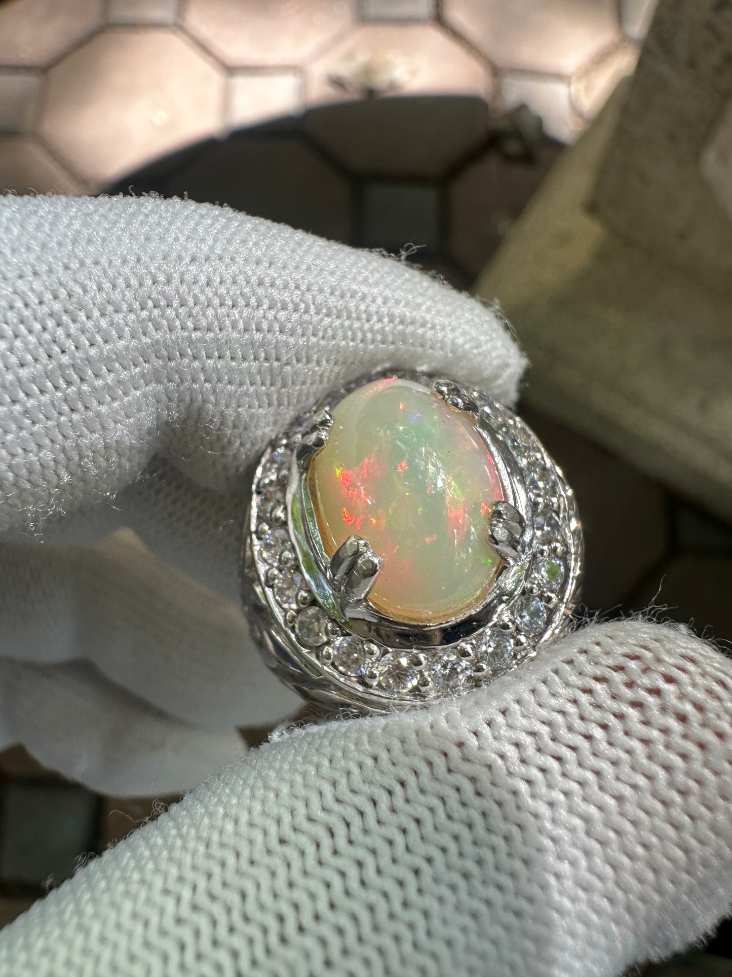 Ethiopian Opal Ring in Rhodium-Plated 925 Sterling Silver - October Birthstone