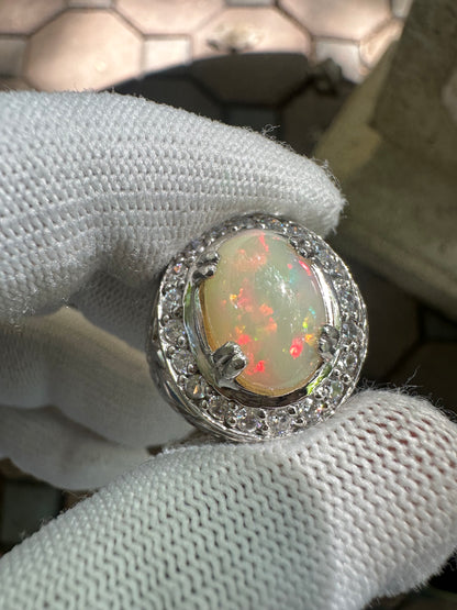 Ethiopian Opal Ring in Rhodium-Plated 925 Sterling Silver - October Birthstone