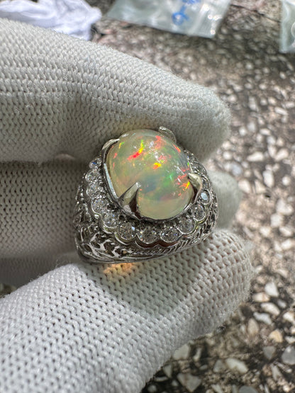 Men's Opal Ring in 925 Sterling Silver - October Birthstone