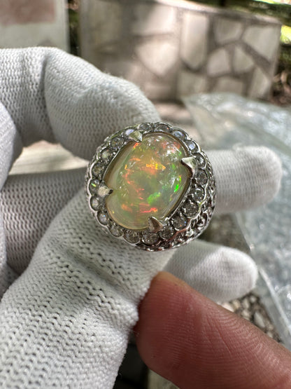 Men's Opal Ring in 925 Sterling Silver - October Birthstone