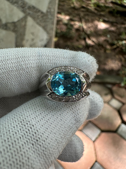 Men's Swiss Blue Topaz Ring in 925 Sterling Silver - November Birthstone