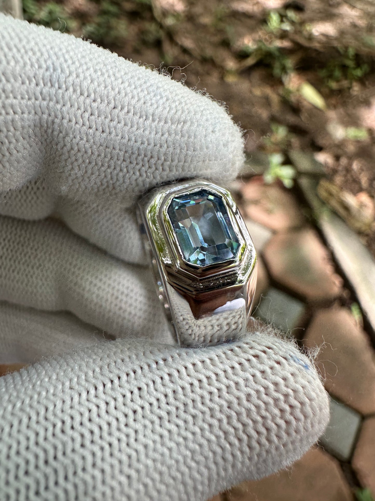 Men's Swiss Blue Topaz Ring in 925 Sterling Silver - November Birthstone