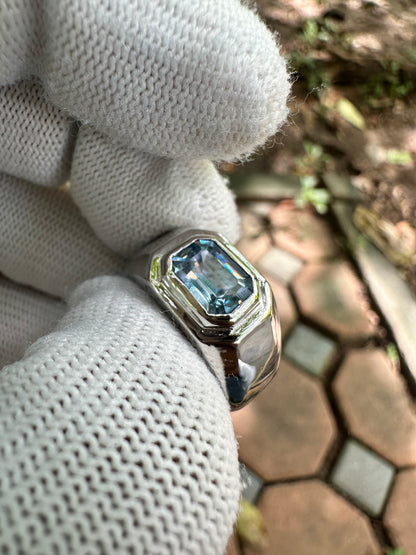 Men's Swiss Blue Topaz Ring in 925 Sterling Silver - November Birthstone