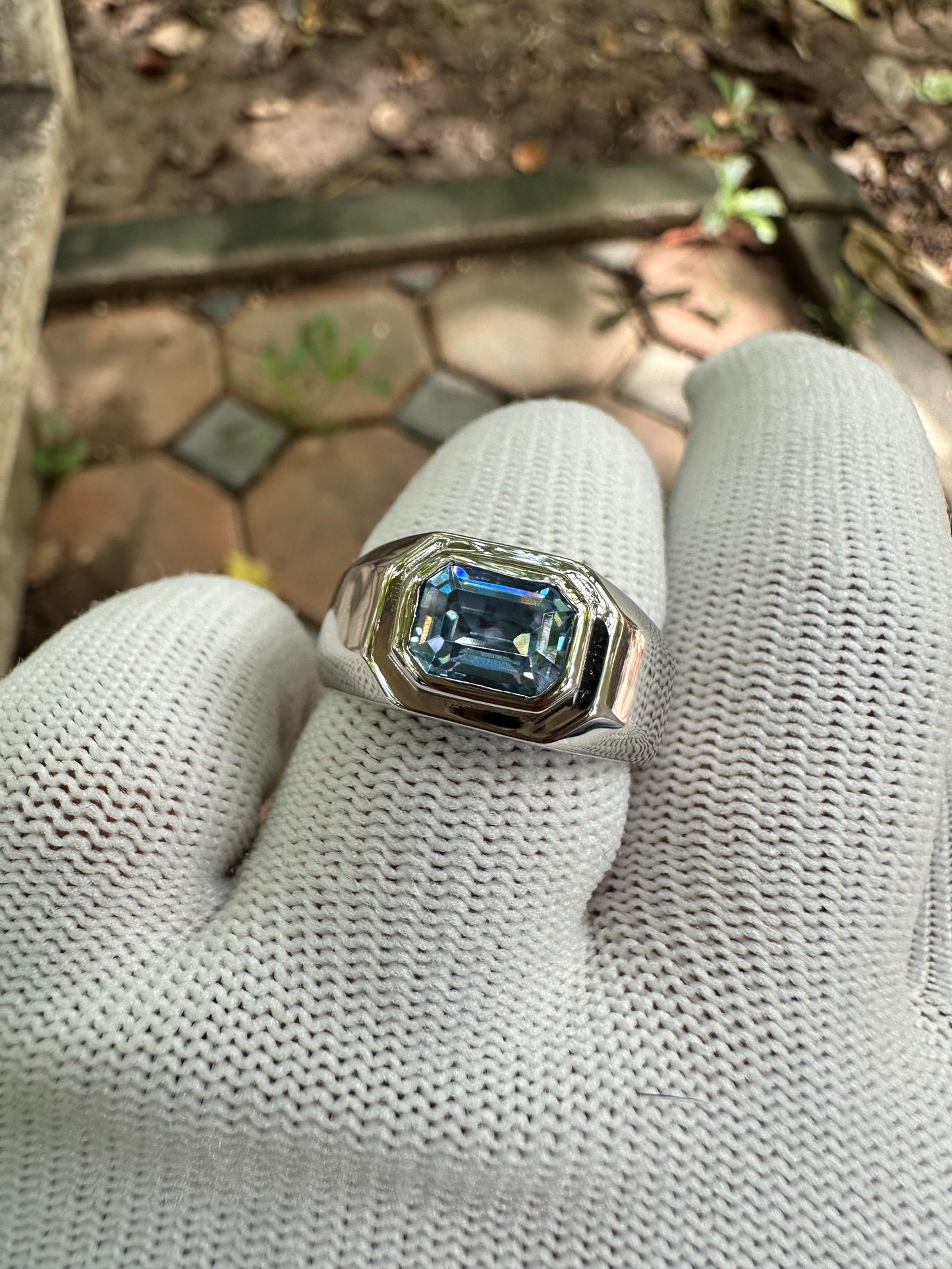 Men's Swiss Blue Topaz Ring in 925 Sterling Silver - November Birthstone